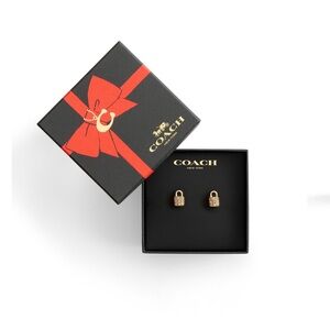 Coach Gold Padlock Stud Earrings with Gift Box
